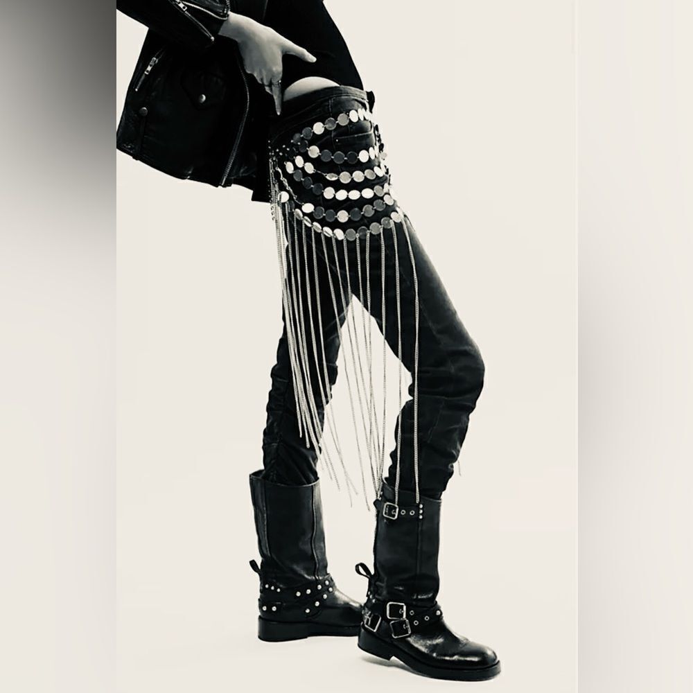 Free People Disco Inferno Skirt Belt Heavy Metal